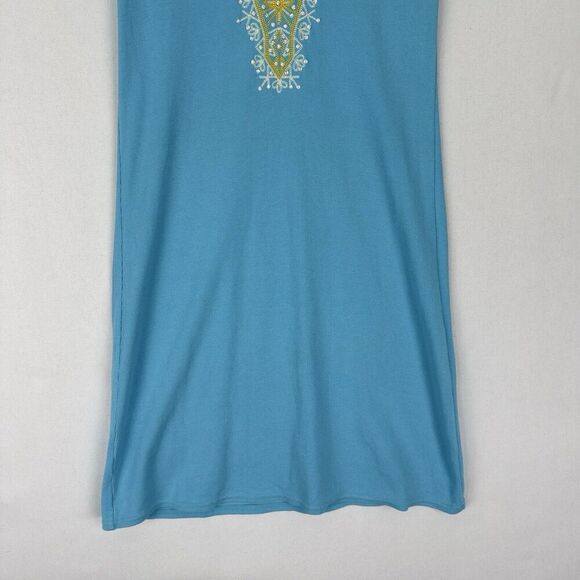 Moda‎ International Dress Womens Medium Blue Embroidered Y2K Beachy Boho Coastal - Picture 3 of 14